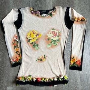 JEAN PAUL GAULTIER Floral Mesh Shirt SZ S